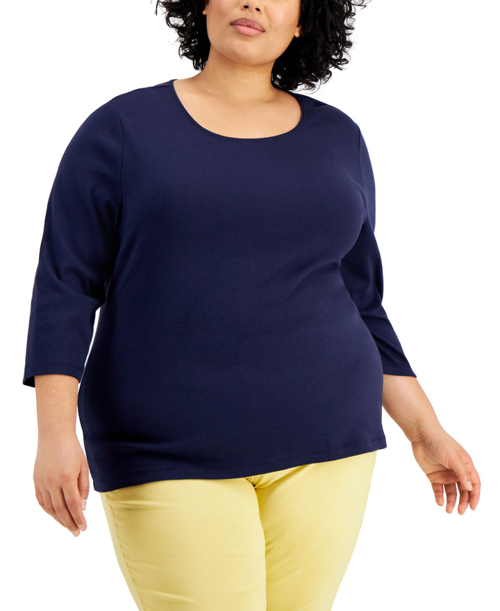 Karen Scott Plus Size Cotton Scoop Neck Top