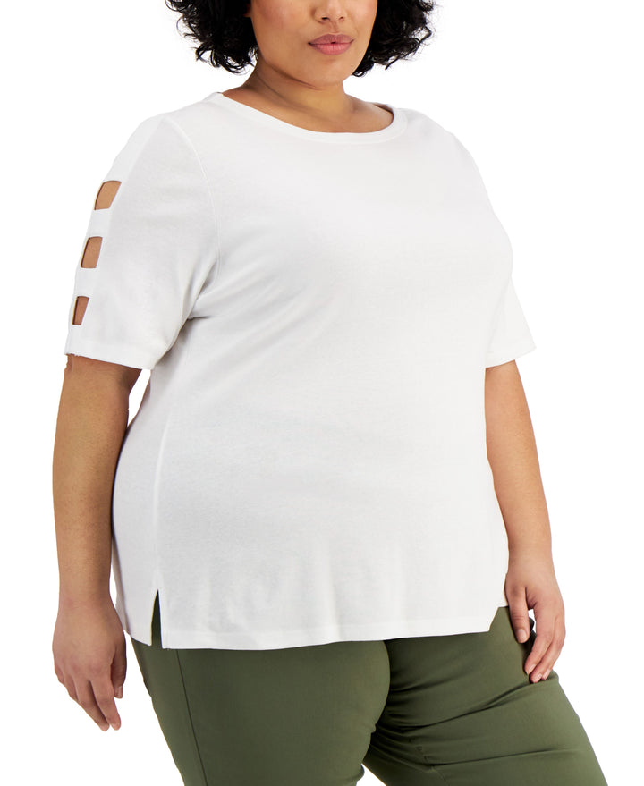 Plus Size Cotton Cutout-Sleeve Top
