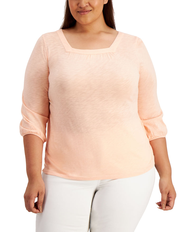 Style & Co Plus Size 3/4 Sleeve Square Neck Top