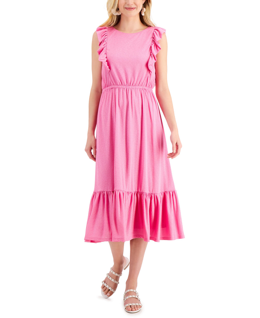knee length dresses for ladies Charter Club Petite Ruffled Knit Midi Dress Boutique Pink PM, Women's
