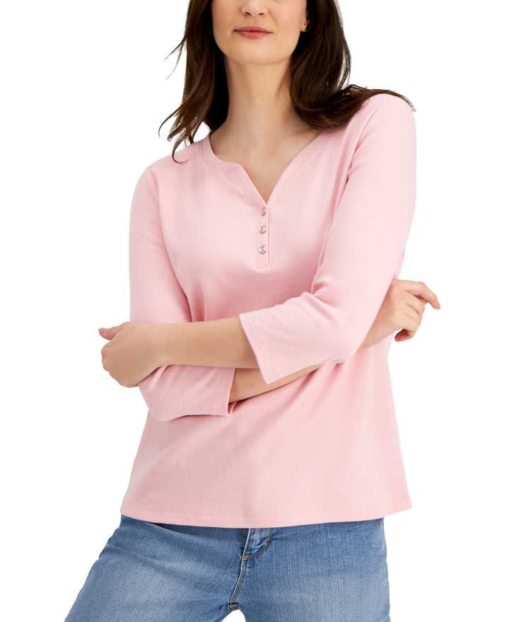 Petite 3/4-Sleeve Henley Shirt