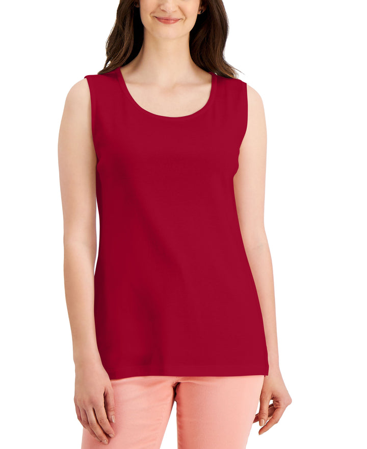 Karen Scott Womens Short Sleeve Cotton Tunic Tank Top