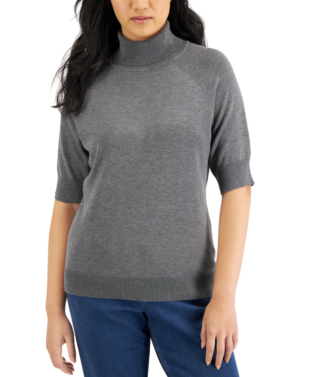 Karen Scott Elbow-Sleeve Turtleneck Sweater
