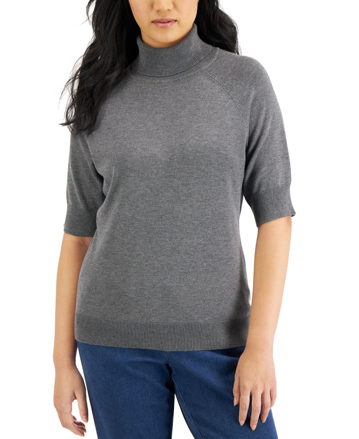 Karen Scott Elbow-Sleeve Turtleneck Sweater