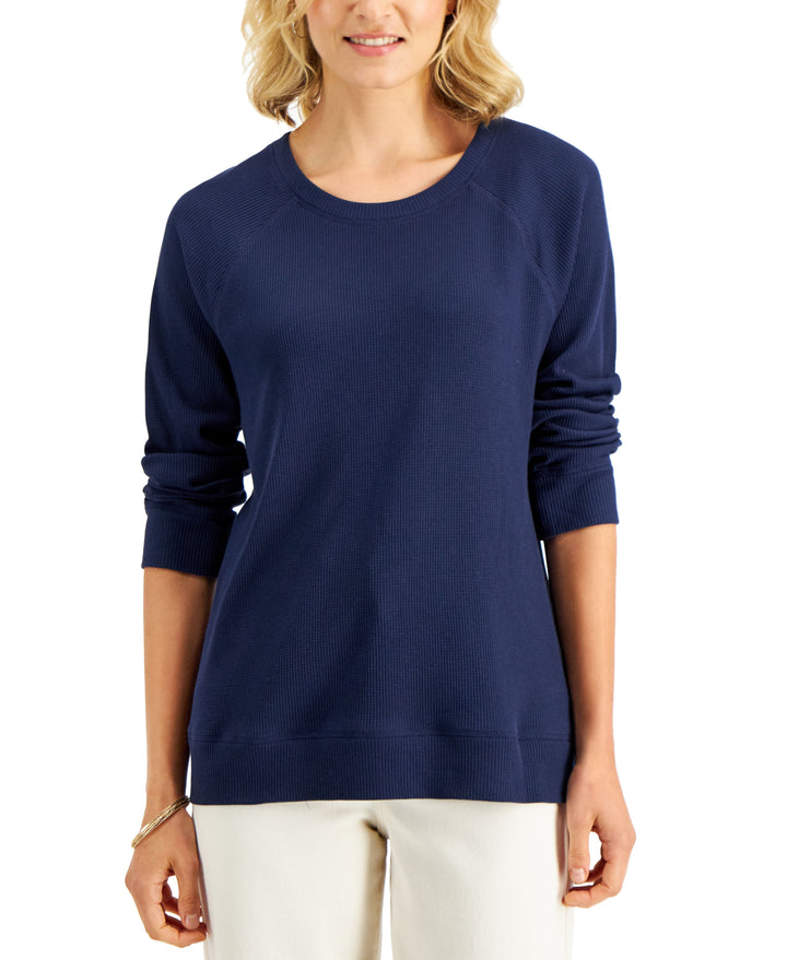 Karen Scott Mini Waffled Crewneck Top