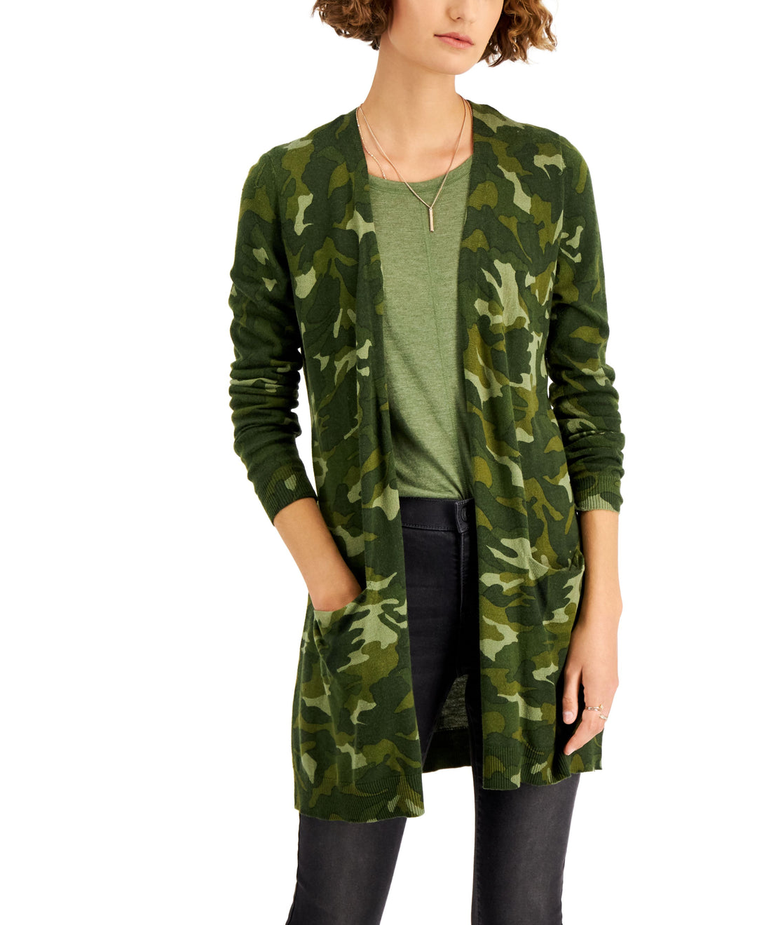 Style & Co Camo Print Open Cardigan