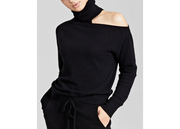 Charter Club Womens Cashmere Cold Shoulder Turtleneck Sweater