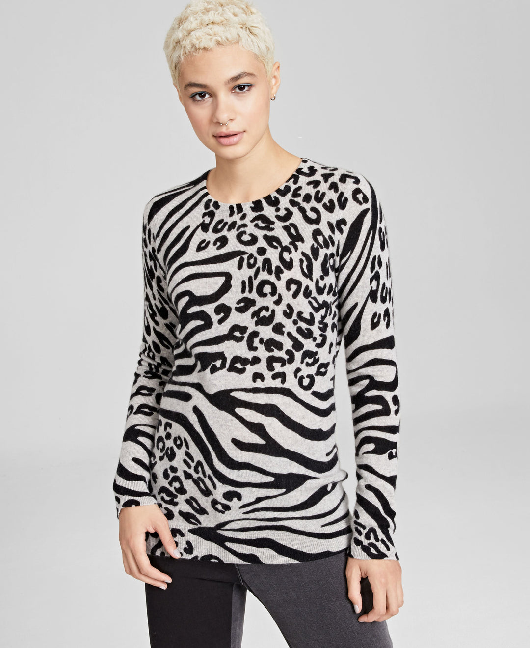 Charter Club Cashmere Animal Print Sweater