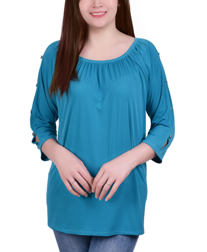 NY Collection Petite Elastic Neck Tunic With Sleeve Cut Outs