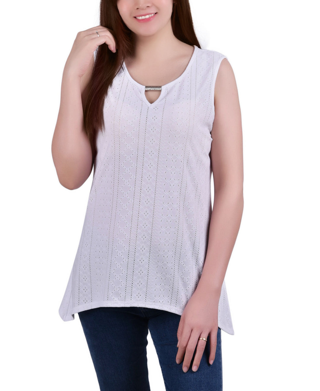 NY Collection Petite Sleeveless Knit Eyelet Top