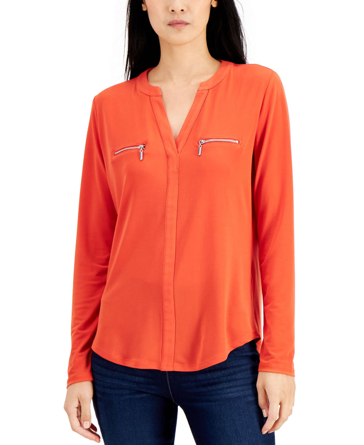 INC International Concepts Womens Zip Pocket Blouse