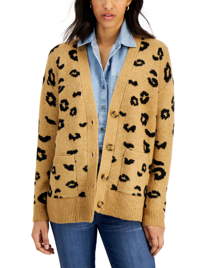 Style & Co Cheetah Print Button Down Cardigan Sweater