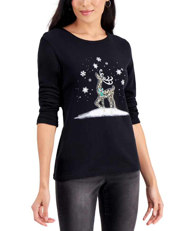 Karen Scott Reindeer Pose Graphic Print Top
