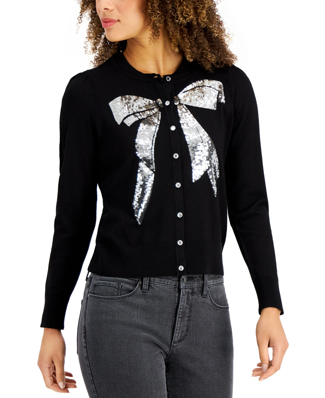 Charter Club Petite Embellished Sequin Graphic Cardigan