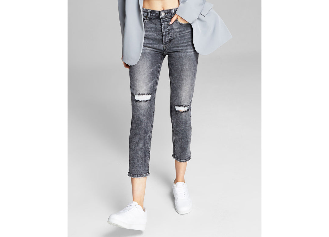 Now This Womens High Rise Vintage Straight Button Cuffed Jeans