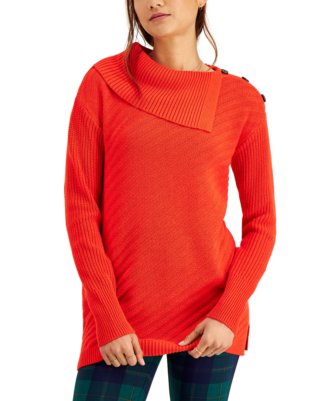 Style & Co Petite Ribbed Button Detail Tunic Sweater