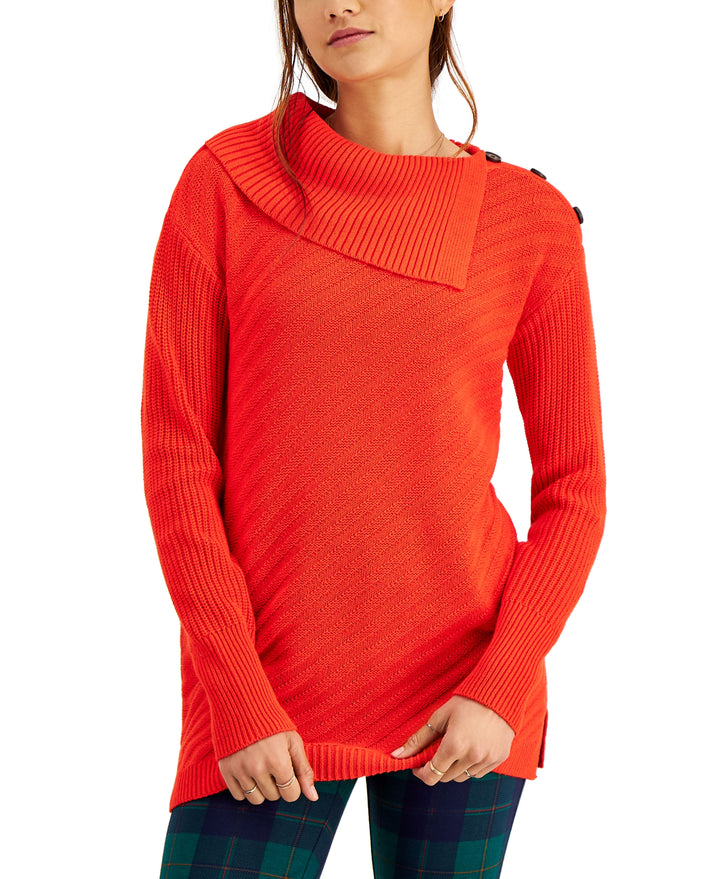 Style & Co Petite Ribbed Button Detail Tunic Sweater