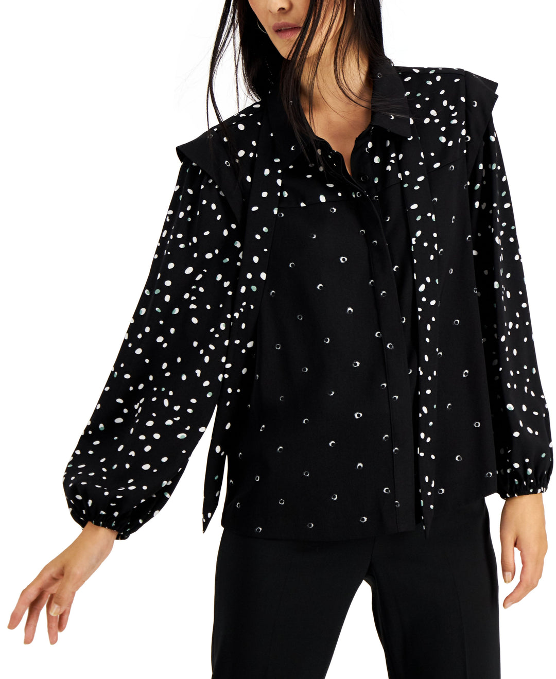 Alfani Dot Printed Tie Neck Top