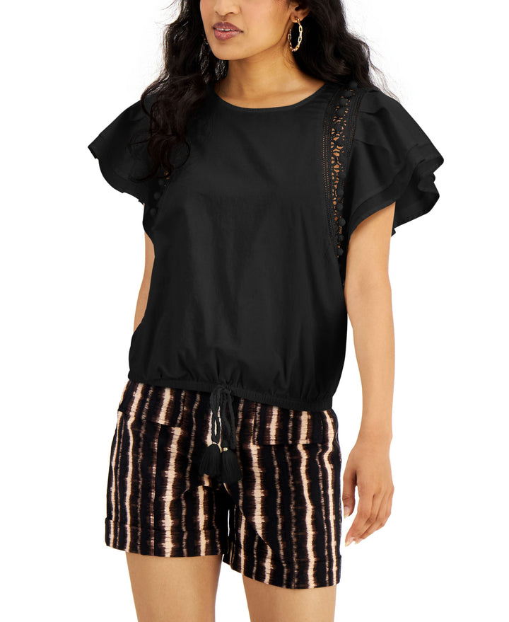 INC International Concepts Flutter Sleeve Tassel Tie Front Top