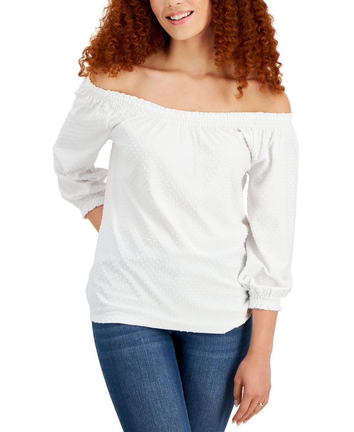 Style & Co Petite Off The Shoulder Textured Top