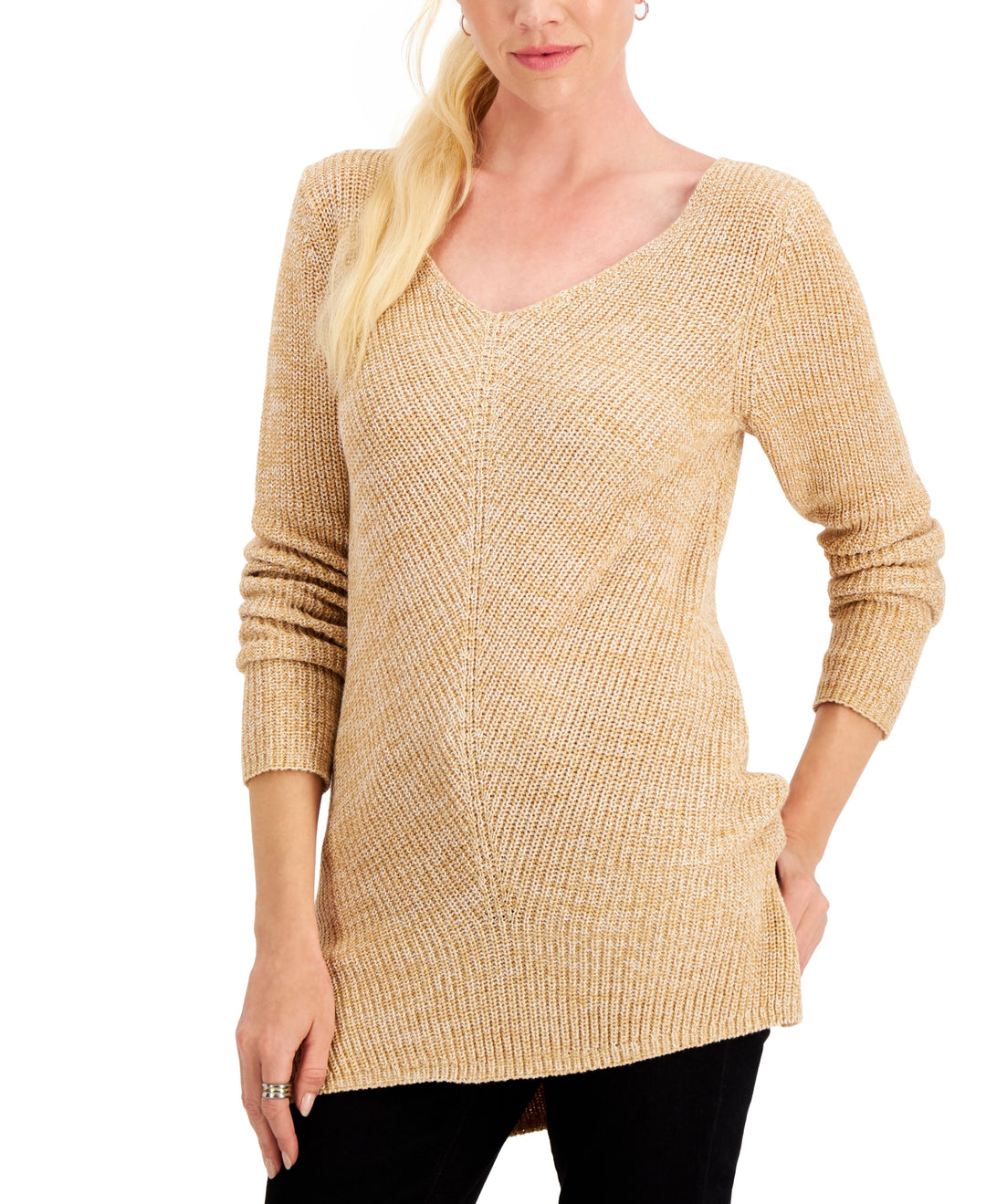 Style & Co Cotton V Neck Tunic Sweater