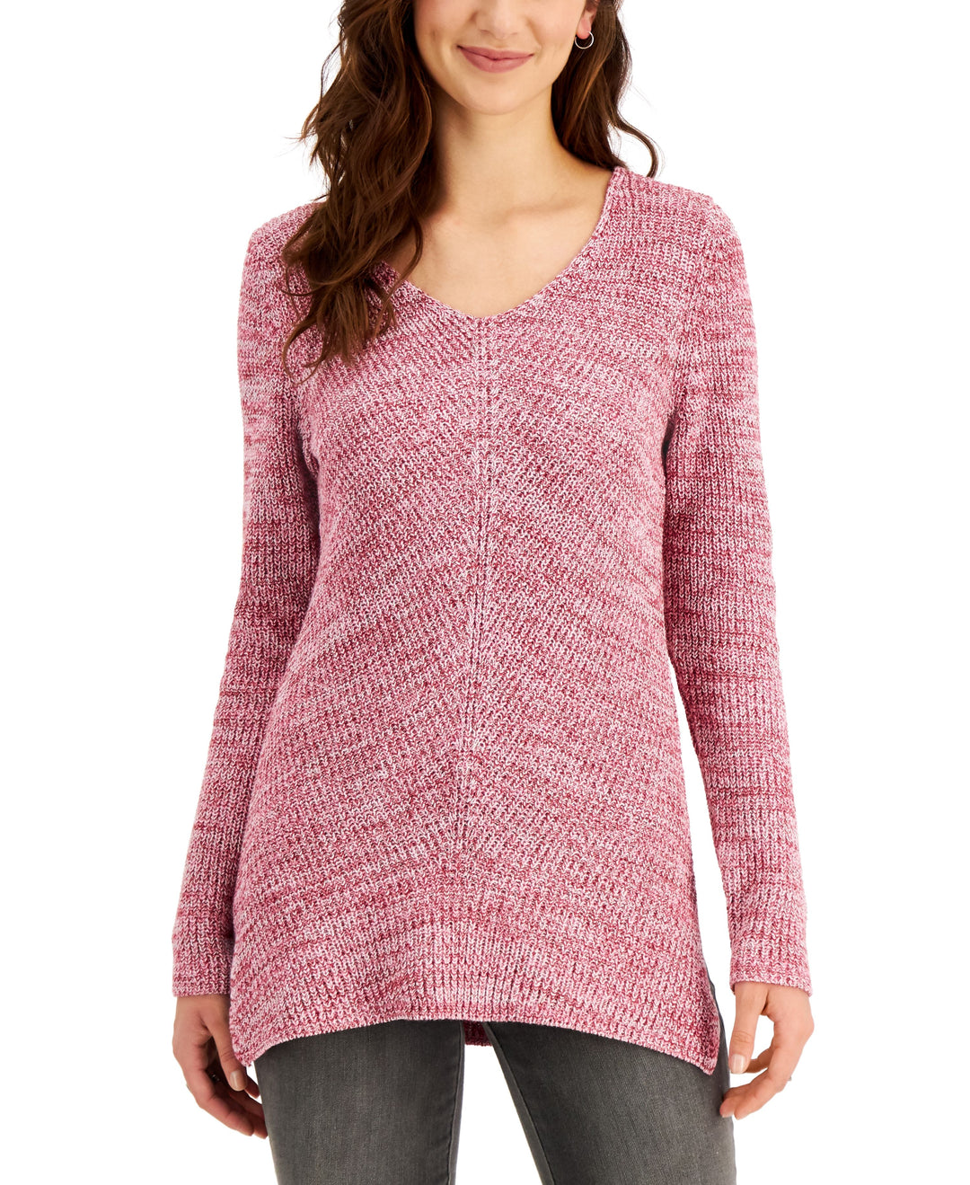 Style & Co Cotton V Neck Tunic Sweater