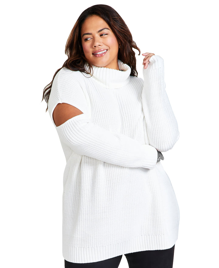 Plus Size Cutout Turtleneck Sweater