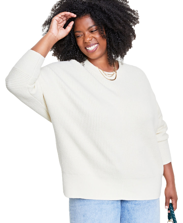 Plus Size Dolman-Sleeve Crewneck Sweater