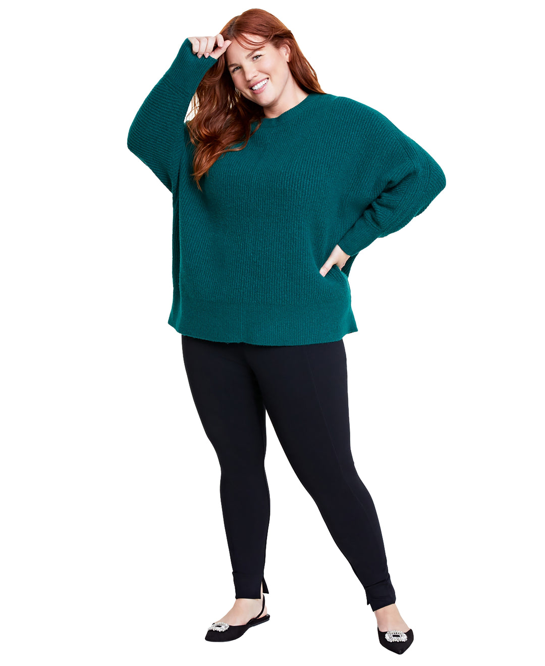 Plus Size Dolman-Sleeve Crewneck Sweater