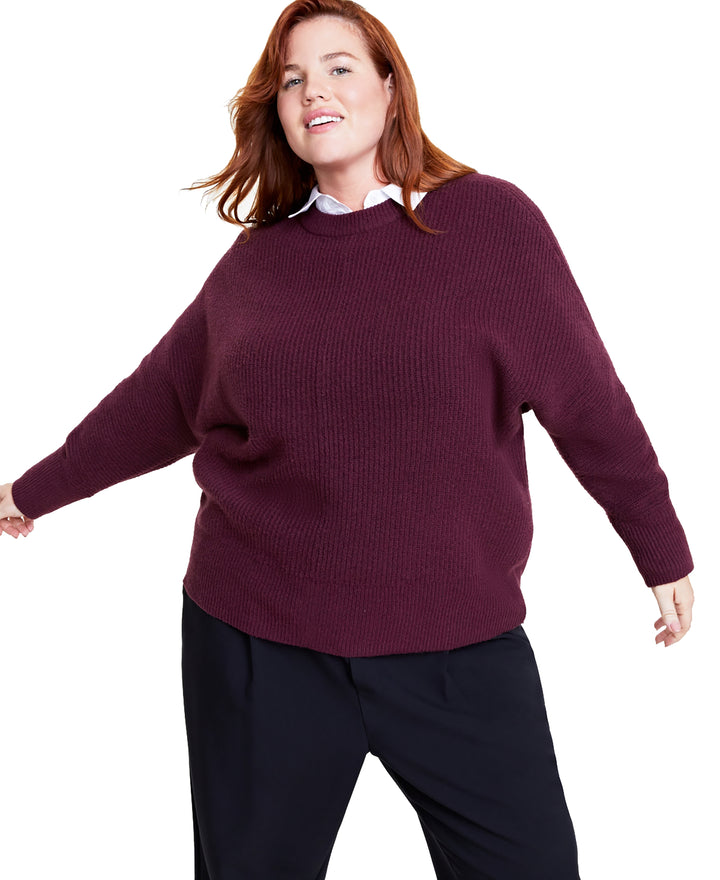 Plus Size Dolman-Sleeve Crewneck Sweater