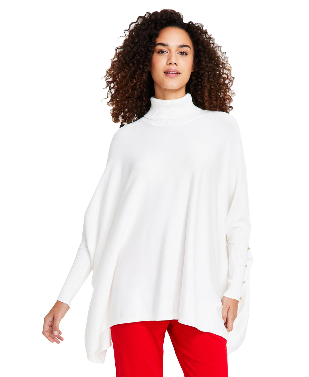 Plus Size Solid Turtleneck Poncho Sweater