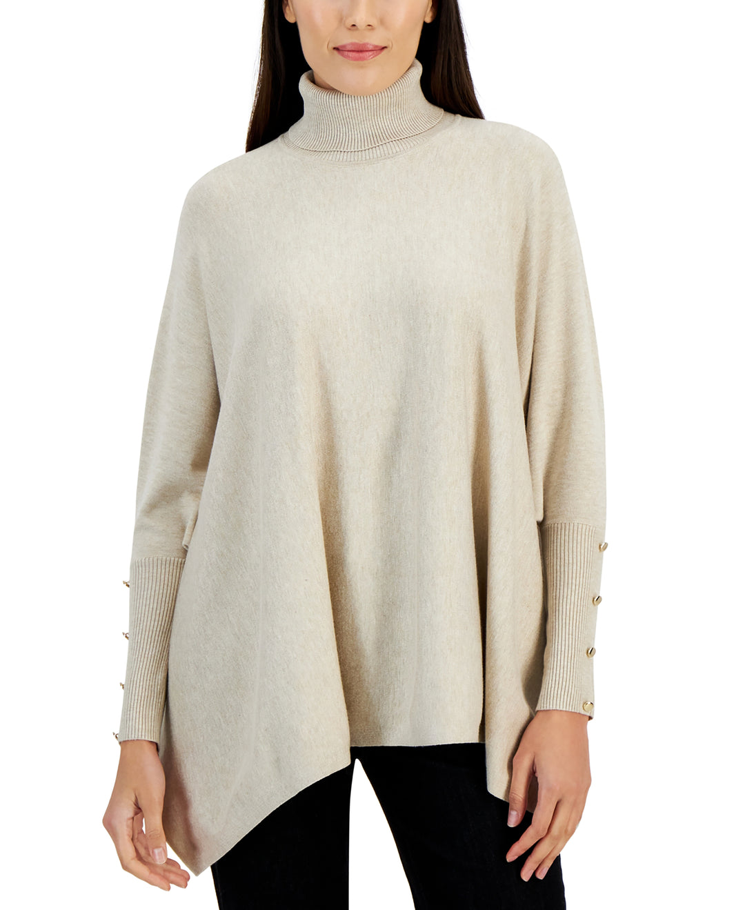Plus Size Solid Turtleneck Poncho Sweater