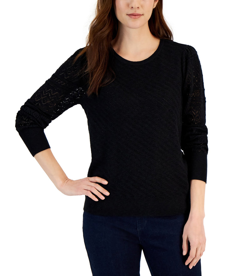 Petite Pointelle Pattern Sleeve Sweater