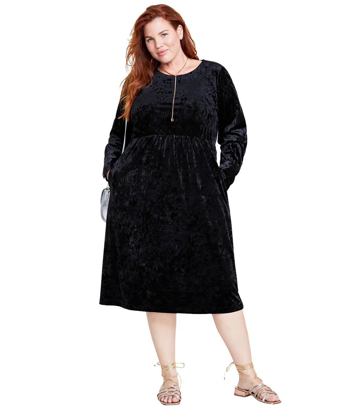 velvet midi dress plus size Plus Size - Midi Velvet Flutter Wrap Dress