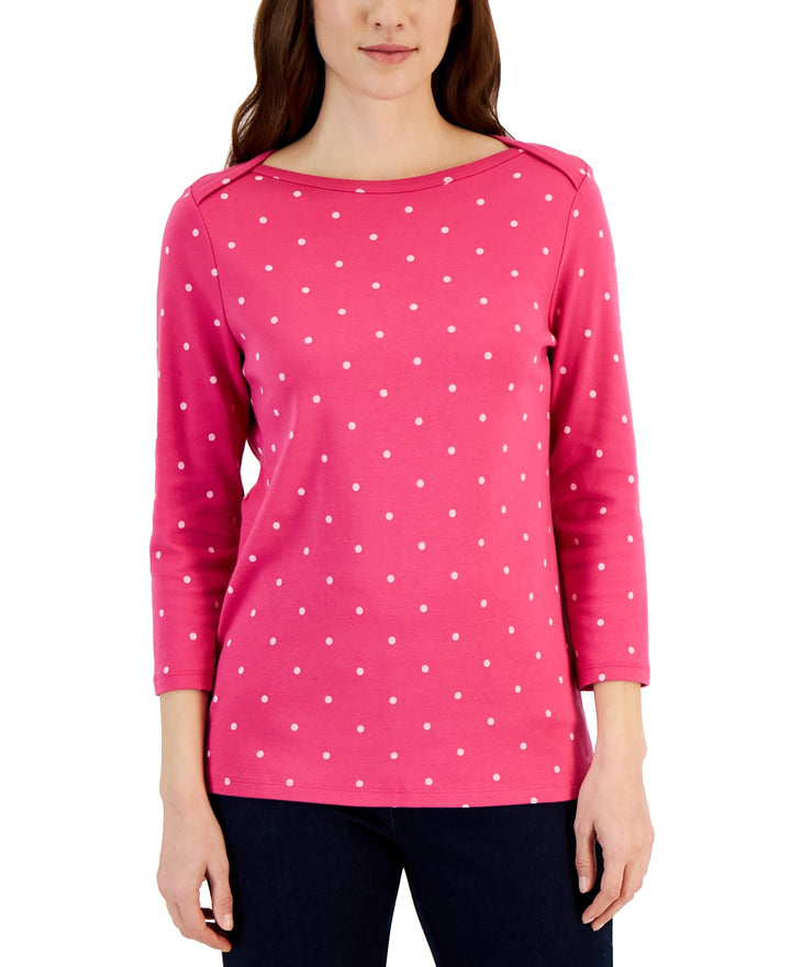 Petite Simple Dote 3/4-Sleeve Pima Knit Top
