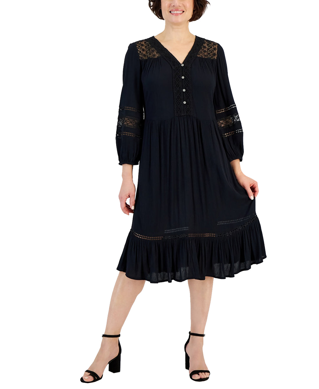 Style & Co. Petite Lace-Trim Dress Industrial Blue PS, Women's Style & Co. Petite Lace-Trim Dress Industrial Blue PS, Women's