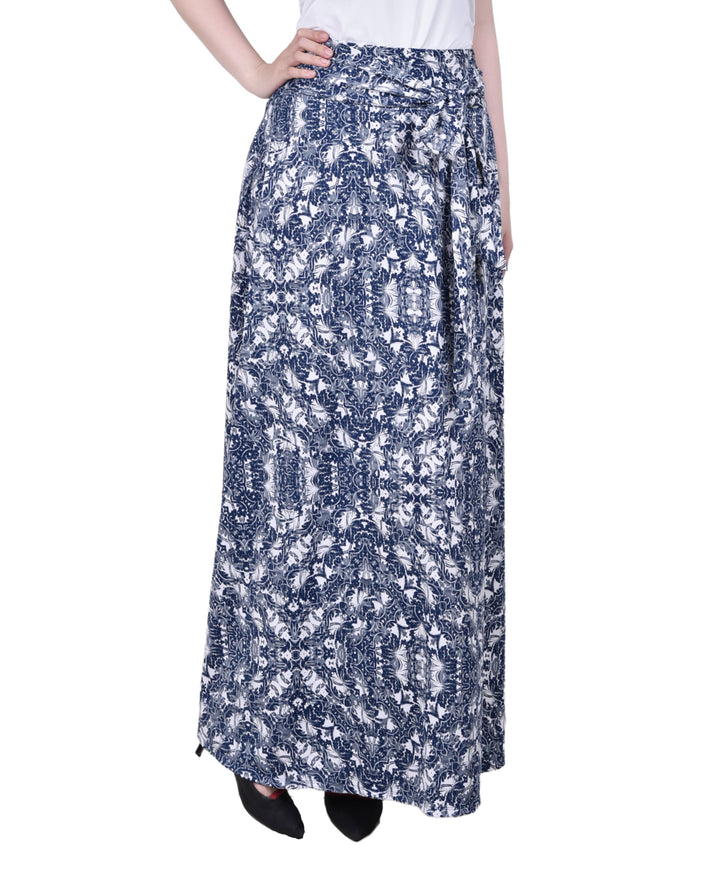 Petite Printed Maxi Skirt with Sash Waist Tie