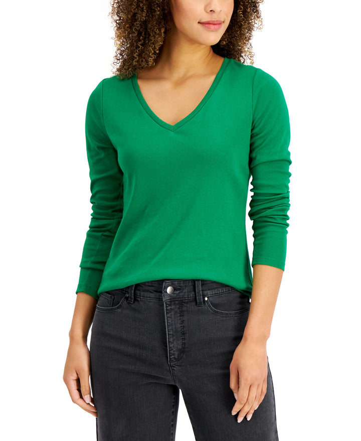 Charter Club Cotton Long Sleeve V Neck T-Shirt