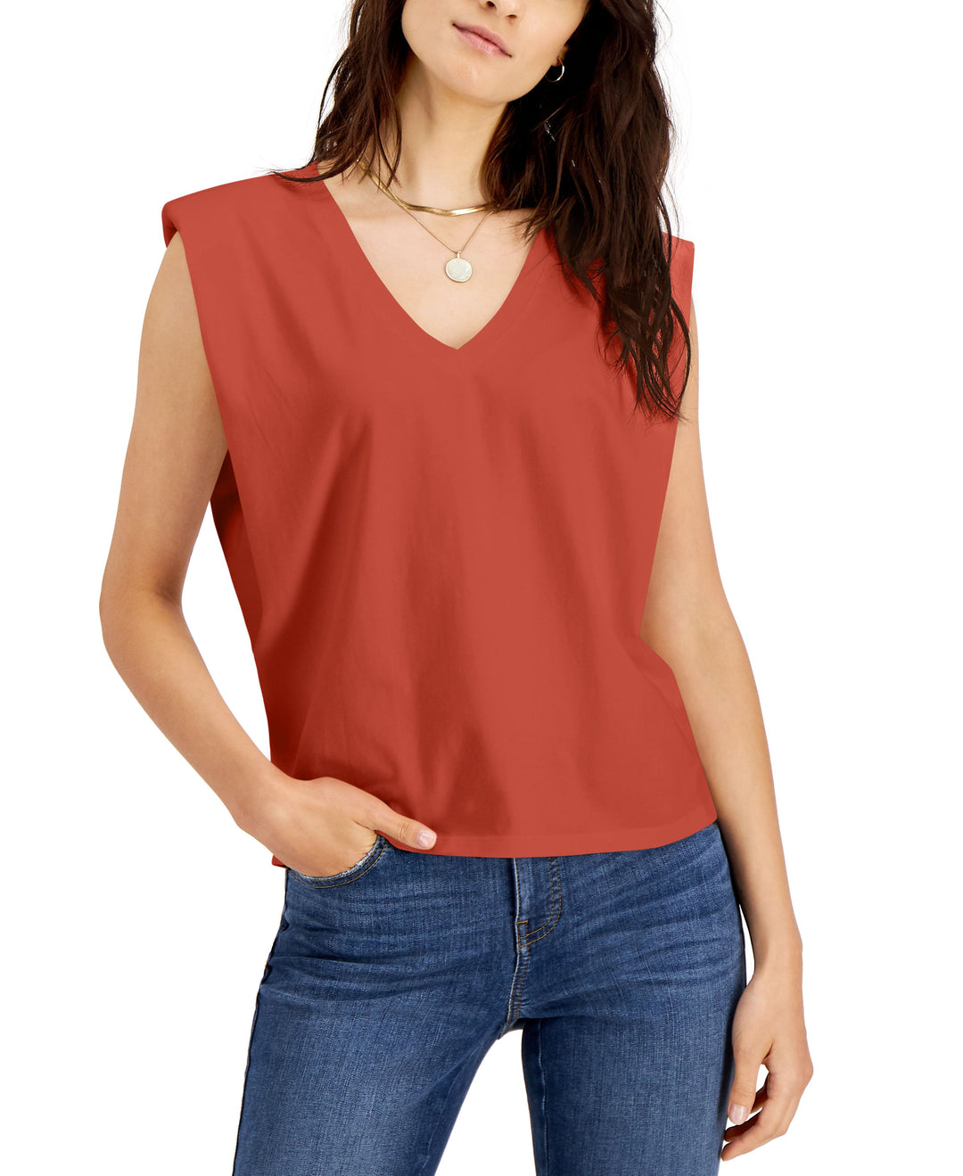 INC International Concepts Strong Shoulder V Neck T-Shirt