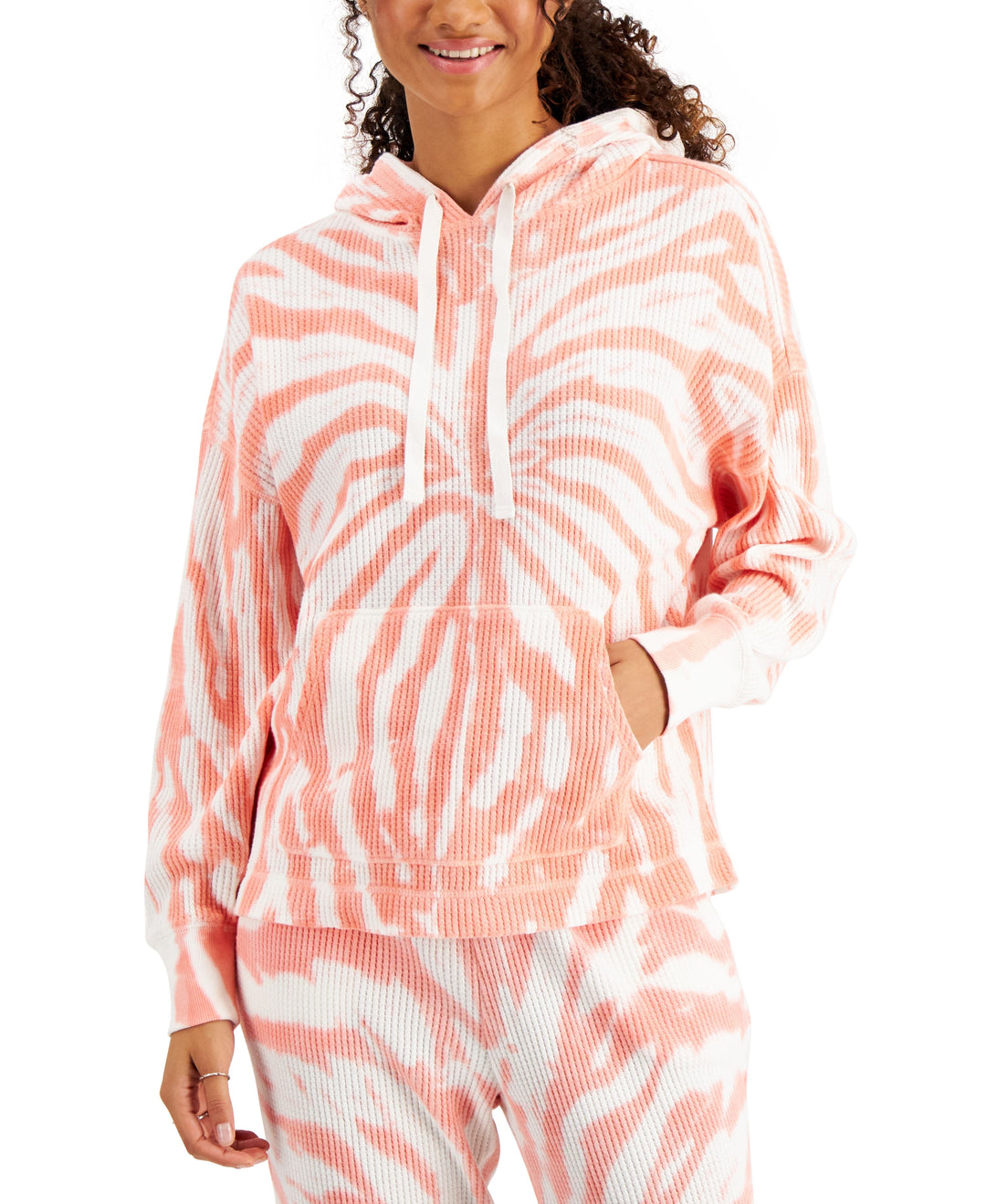 Style & Co Petite Tie Dye Cotton Thermal Hoodie