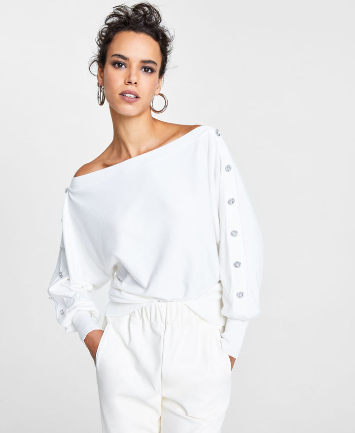Women's Rhinestone-Button Sweater
