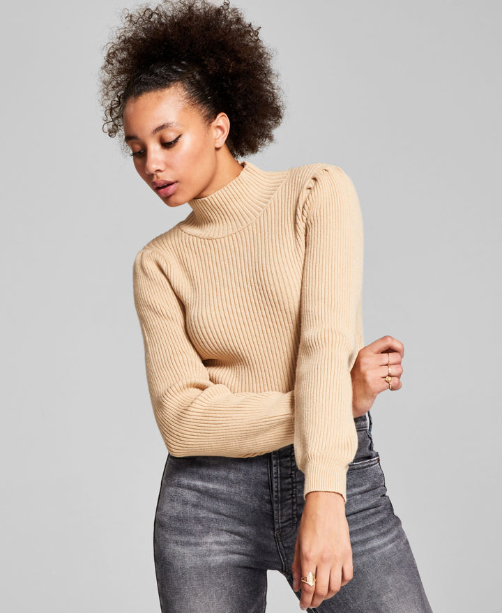 Now This Mock Neck Balloon Sleeve Sweater