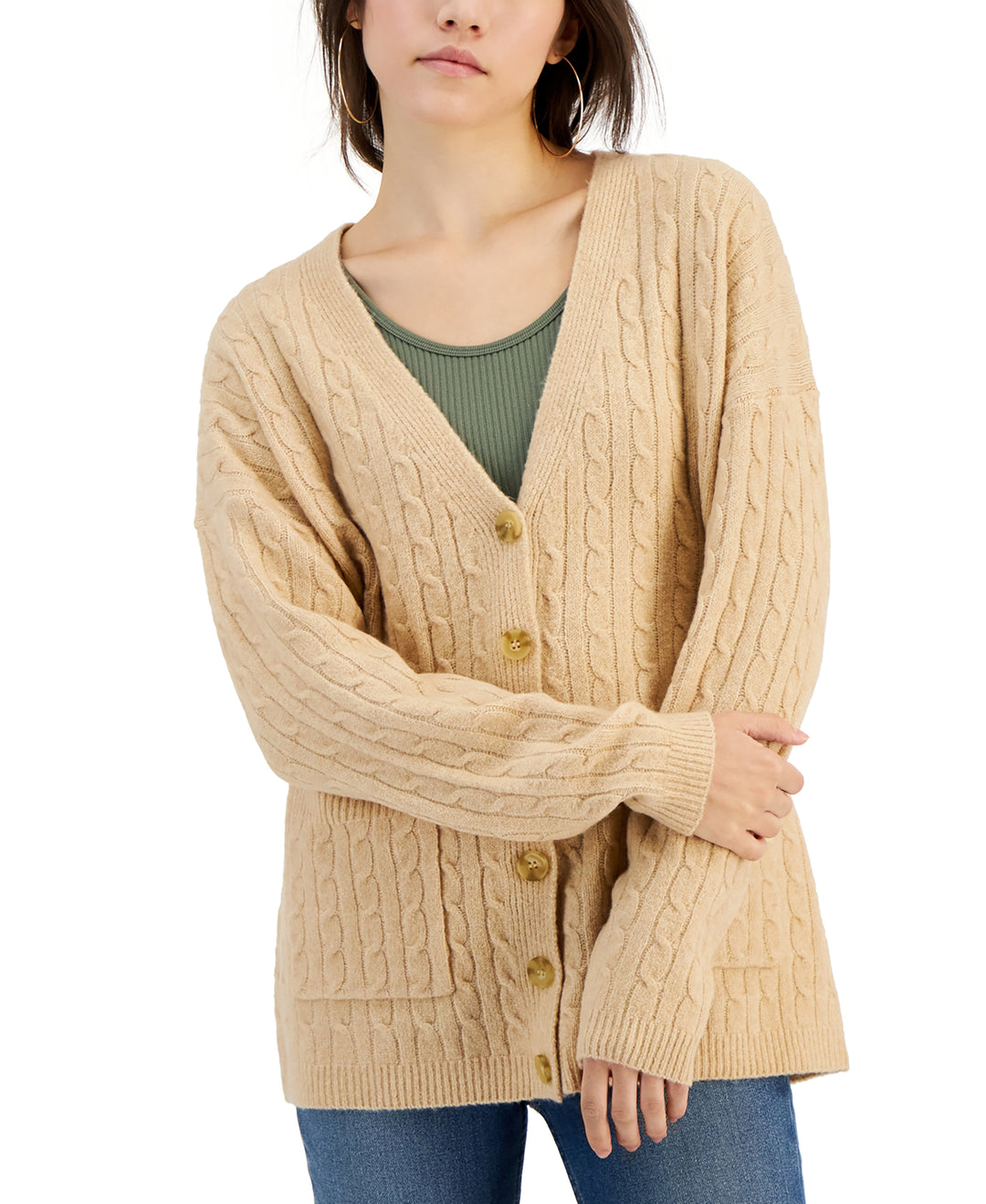 Juniors' Baby-Cable-Knit Button-Front Cardigan