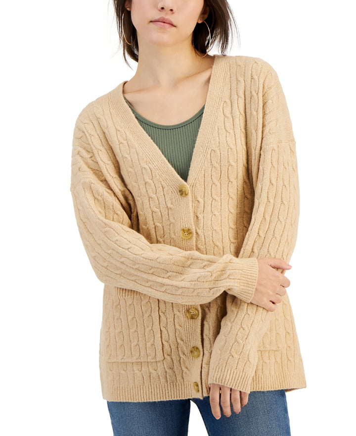 Juniors' Baby-Cable-Knit Button-Front Cardigan