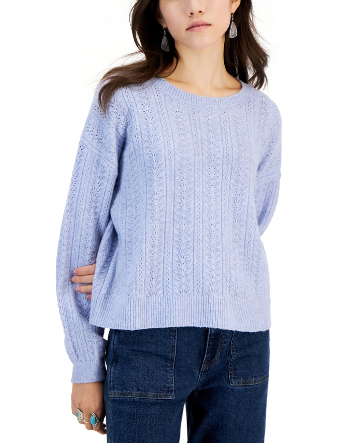 Juniors' Crewneck Pointelle-Knit Sweater