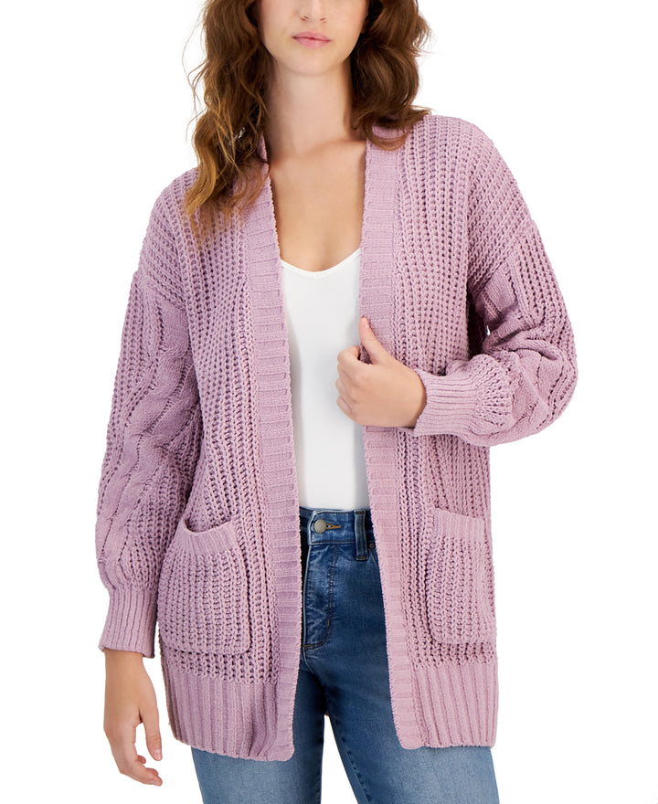 Juniors' Cozy Chenille Cable-Knit Cardigan Sweater