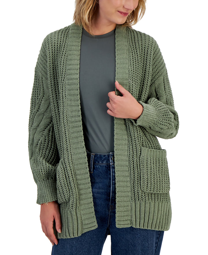 Juniors' Cozy Chenille Cable-Knit Cardigan Sweater
