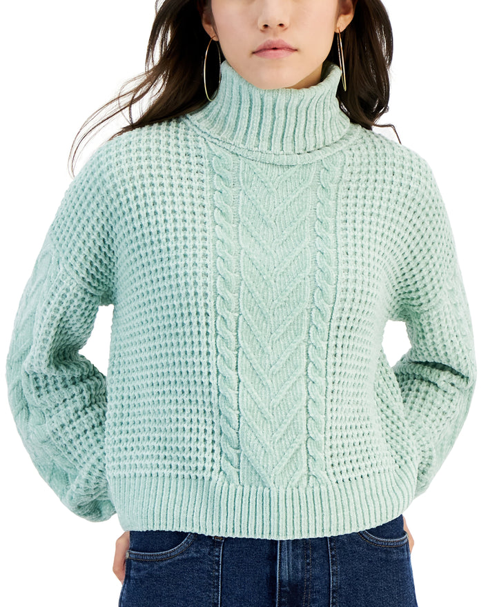 Juniors' Turtleneck Cable-Knit Sweater