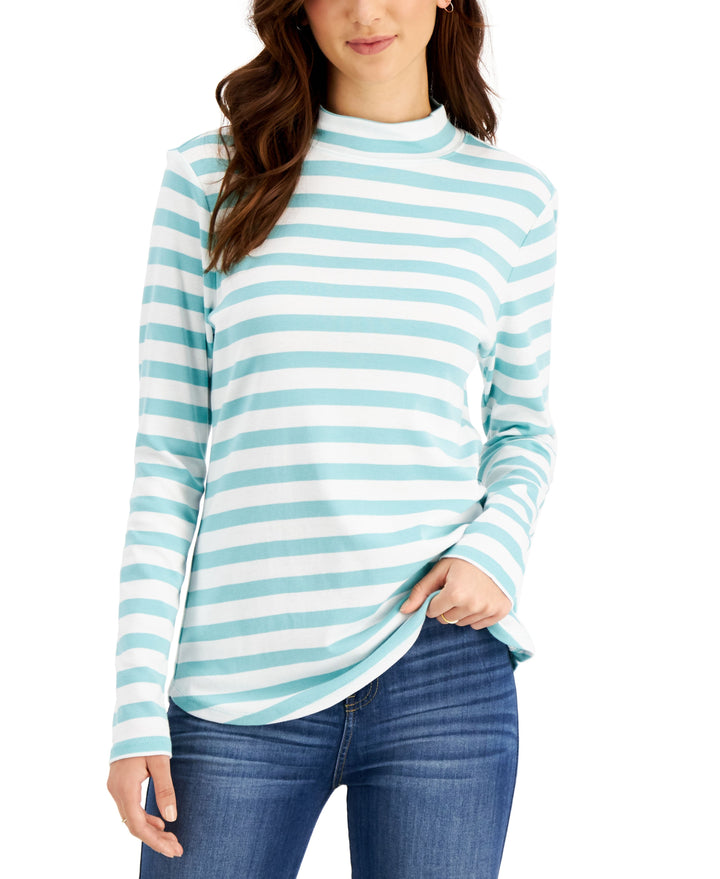 Charter Club Cotton Blithe Striped Mock Neck Top