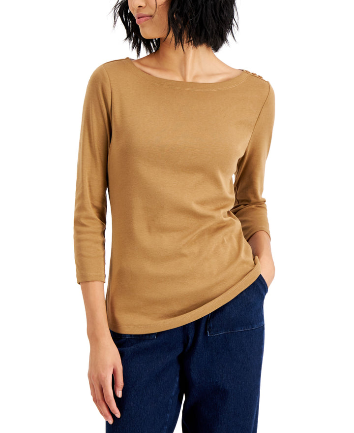 Charter Club Petite Pima Cotton Button Shoulder Top